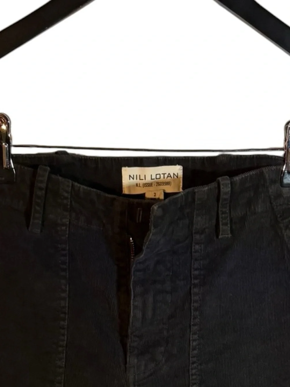 NILI LOTAN Womens Luna Crop Corduroy Pants Carbon Black in Sz 2